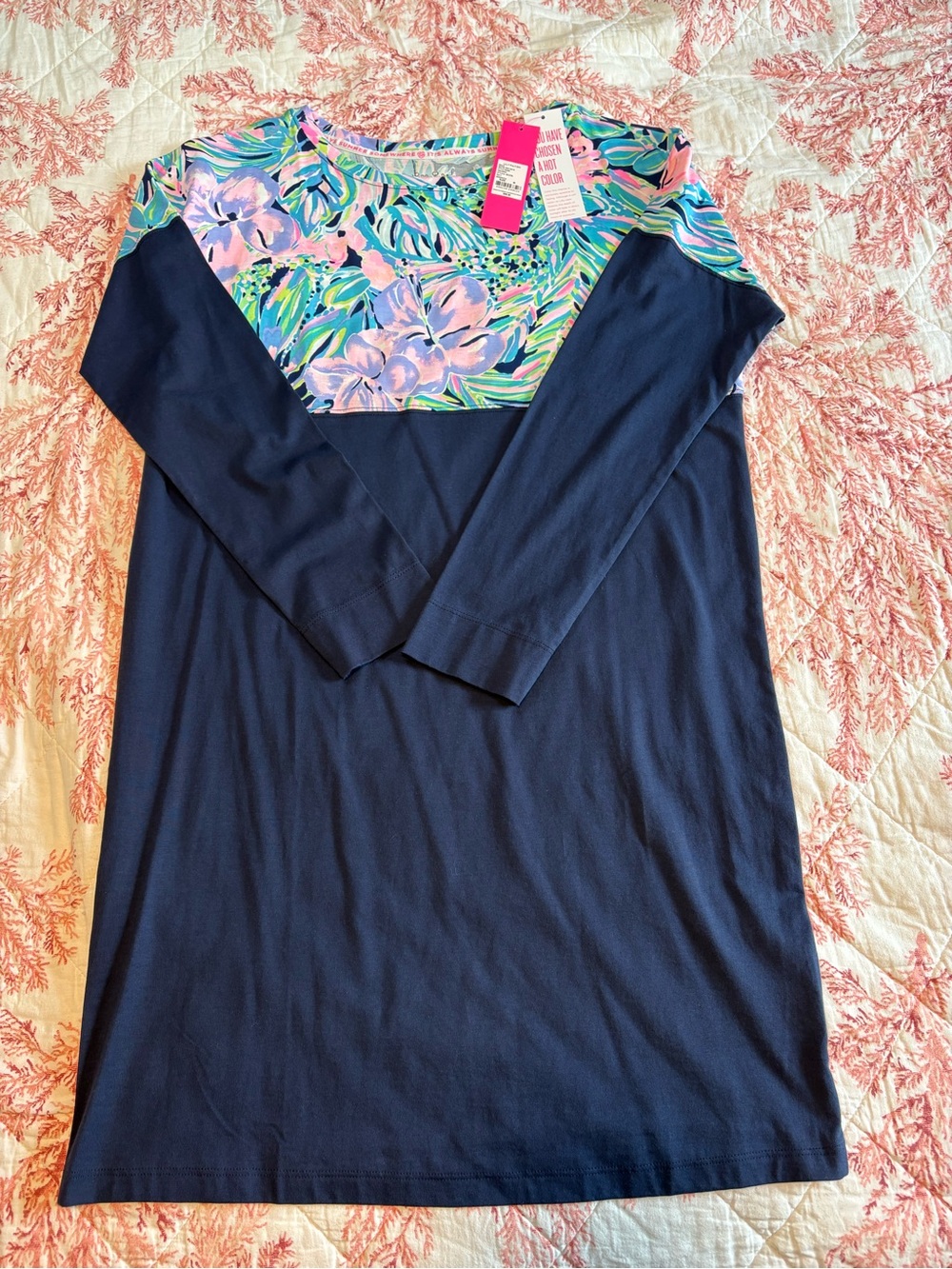 Lilly Pulitzer Navy Dress with Pink, Aqua & Green Floral Print